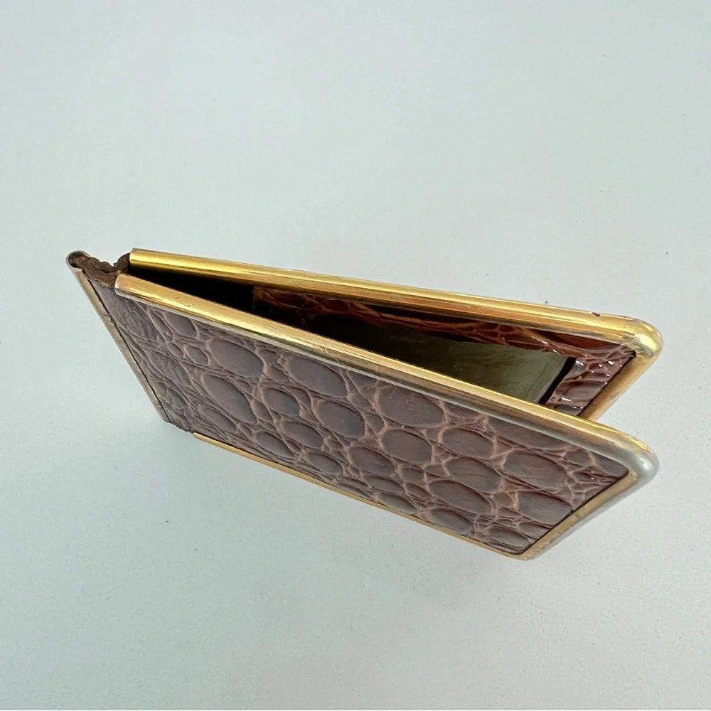 Vintage 70s Craftmen Clipper Brown Crocodile Embossed Wallet 24K Gold Plated